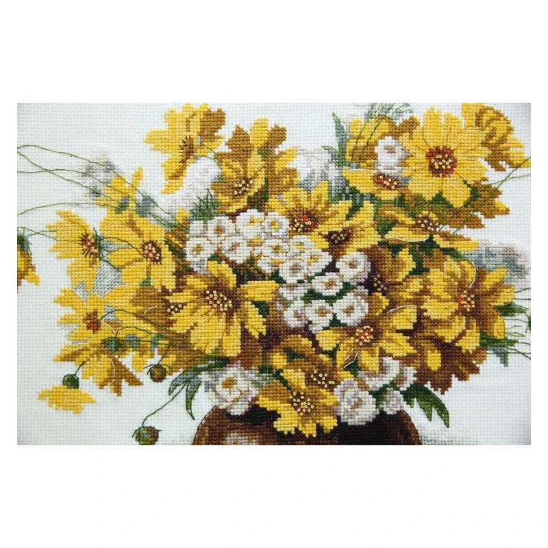 Cross Stitch Kits for Adults Beginner,Yellow Ranunculus Flower