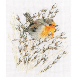 Cross stitch tapestry kit - Cushion - Robin and blossoms - Coricamo