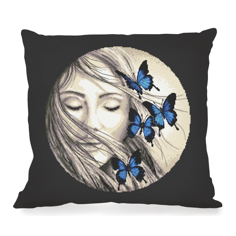 Printed cross stitch pattern - Woman with butterflies - Coricamo