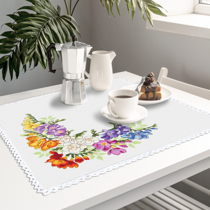 Cross stitch kit - Napkin with freesias - Coricamo