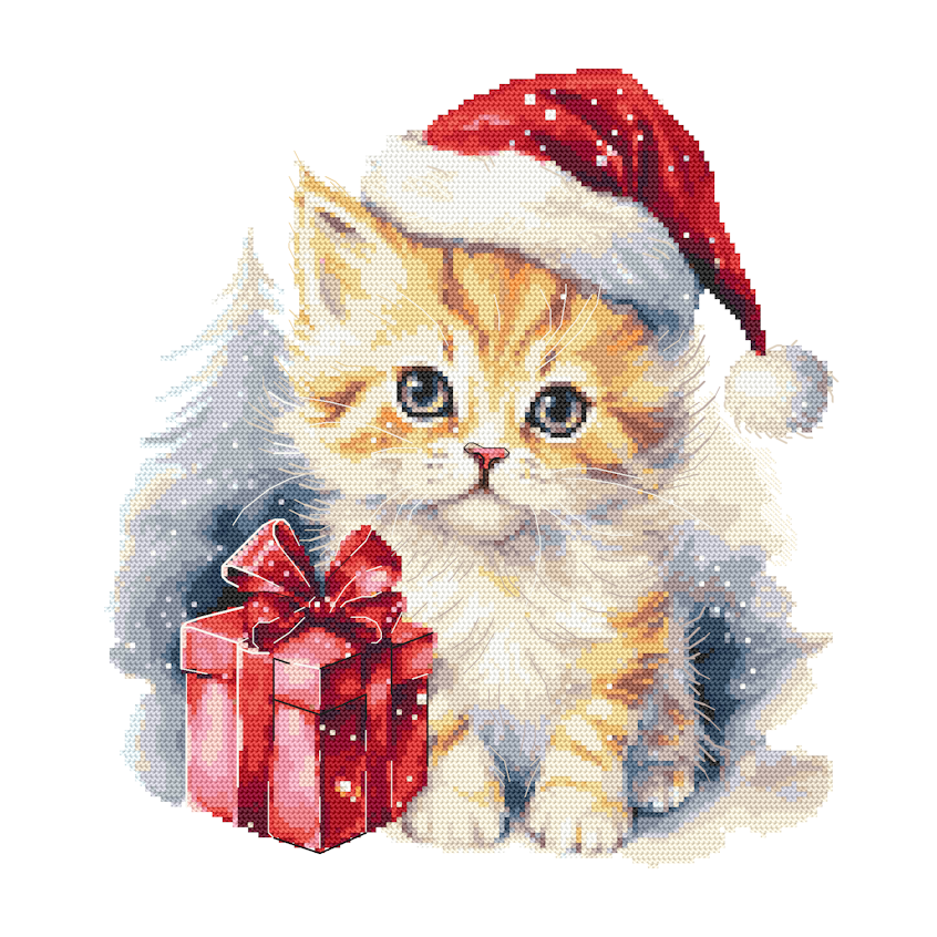 Grille de point de croix pour téléphone - Chaton de Noël
