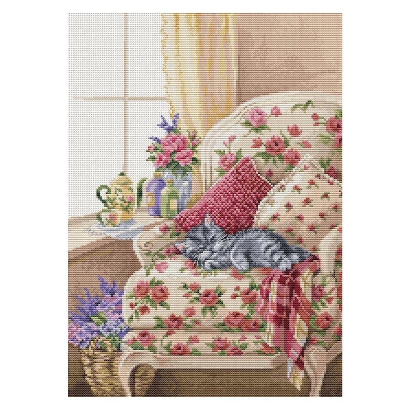 Cross stitch kit with mouline - Rooster - Coricamo