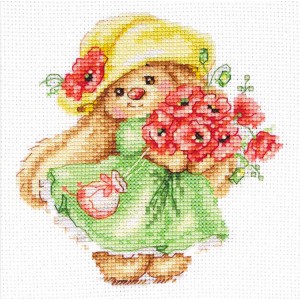 ALI 0-232 Cross stitch kit - Rabbit with poppies