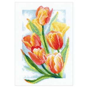 RIO 2191 Cross stitch kit with mouline - Spring glow. Tulips