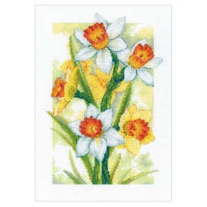 RIO 2189 Cross stitch kit with mouline - Spring glow. Daffodils