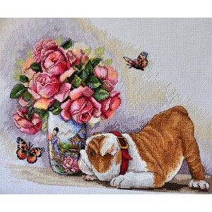 cross stitch kit with a dog, embroidery with a dog - Coricamo