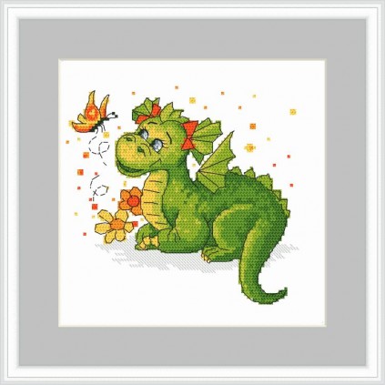 Green dragon embroidery bookmark kit Dinosaur cross stitch Gift for  preschooler