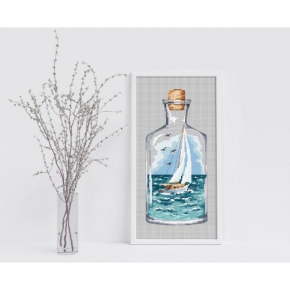 Cross stitch kit - Bottle with a sailboat - Coricamo