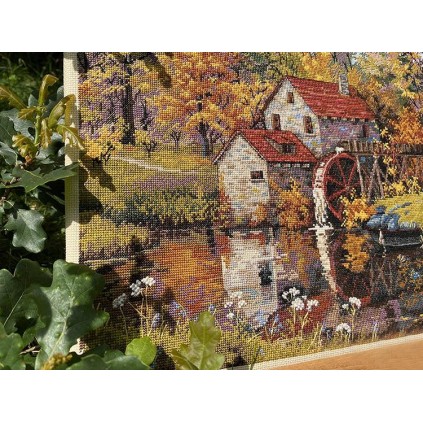 Cross stitch kit with mouline - Lotus field. Pagoda no the water