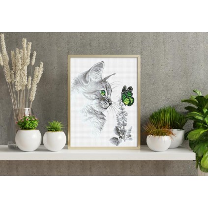 GC 10300 Grille de point de croix sur papier - Chaton avec papillon